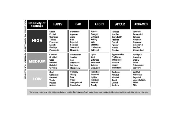Feelings Intensity Chart | PDF