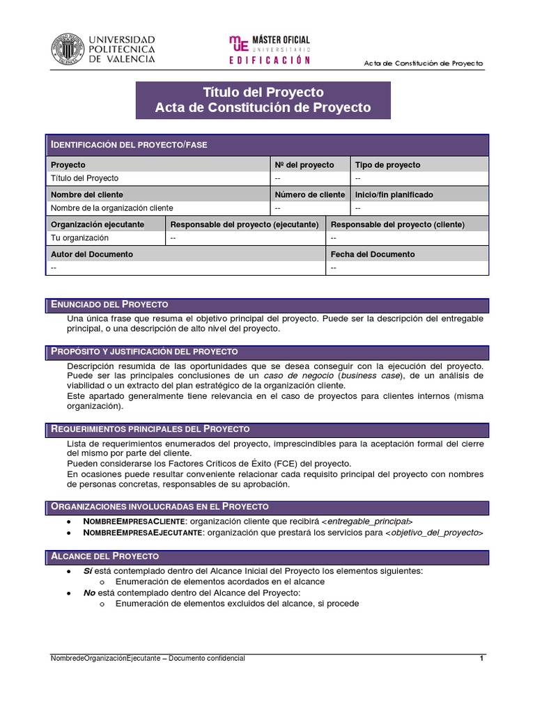 Acta de Constitución del Proyecto | PDF | Planificación | Cliente