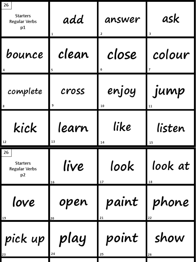 26 Starters Regular Verbs Words PDF