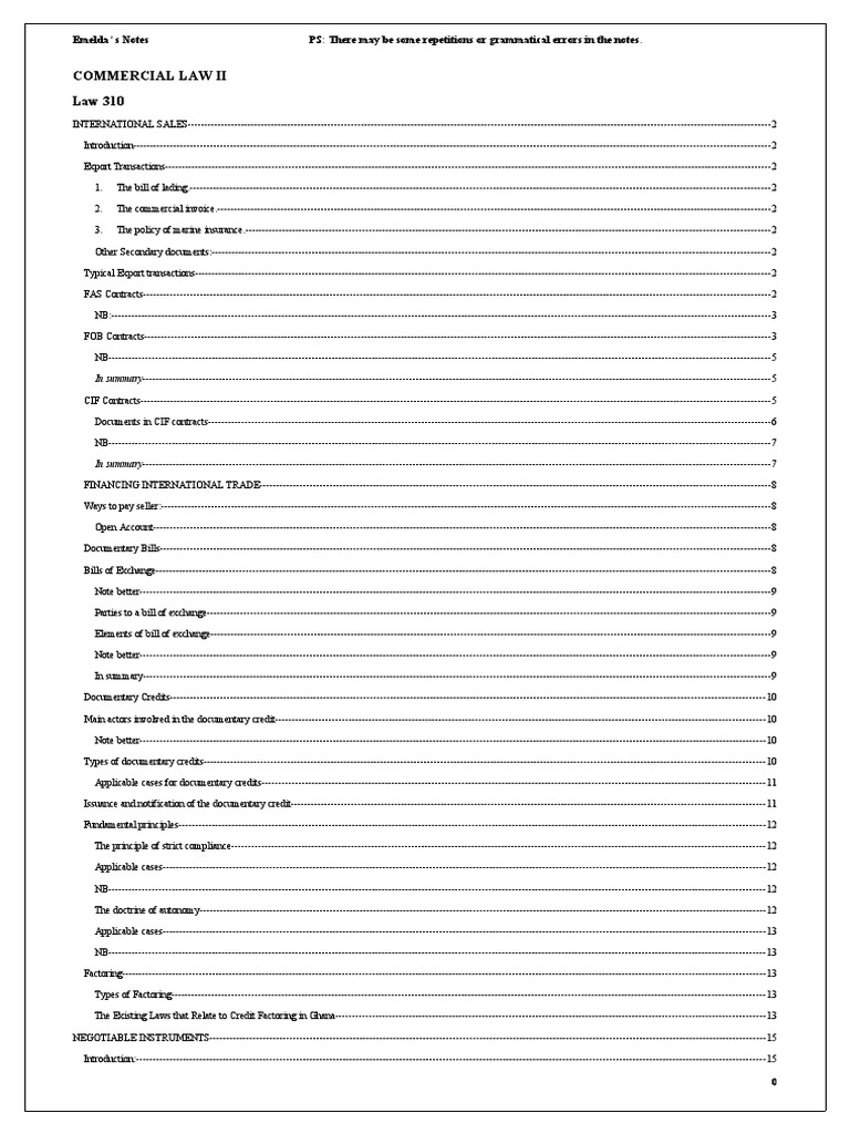 Commercial Law II Notes | PDF | Bill Of Lading | Private Law