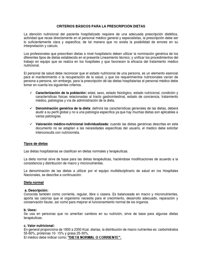 Prescripción De Dietas Hospitalarias Pdf Dieta Alimentos