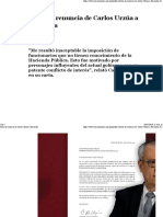 Carta de Renuncia de Carlos Urzúa A Hacienda