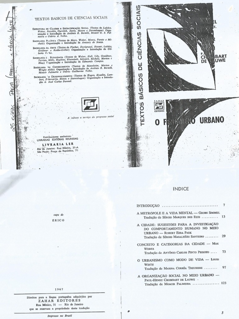 O Fenômeno Urbano Gilberto Velho Zahar