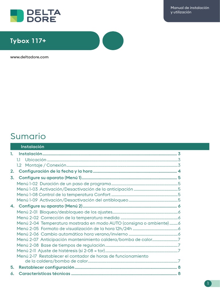 Manual Tybox 117 Instalación y Uso PDF Termostato Histéresis — free download