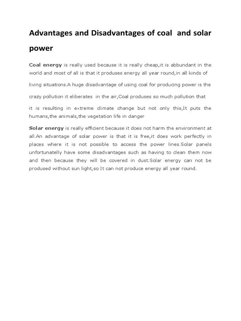 Advantages and Disadvantages of Coal and Solar Power PDF