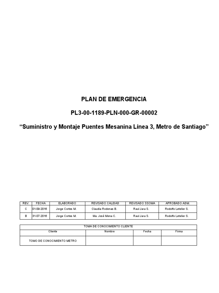 Plan de Emergencia Metro Santiago | PDF | Simulación | Primeros auxilios
