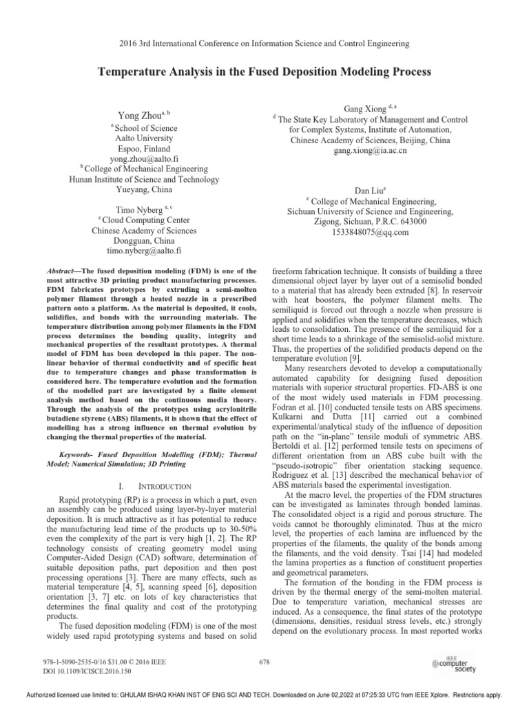 Temperature Analysis in The Fused Deposition Modeling Process | PDF ...