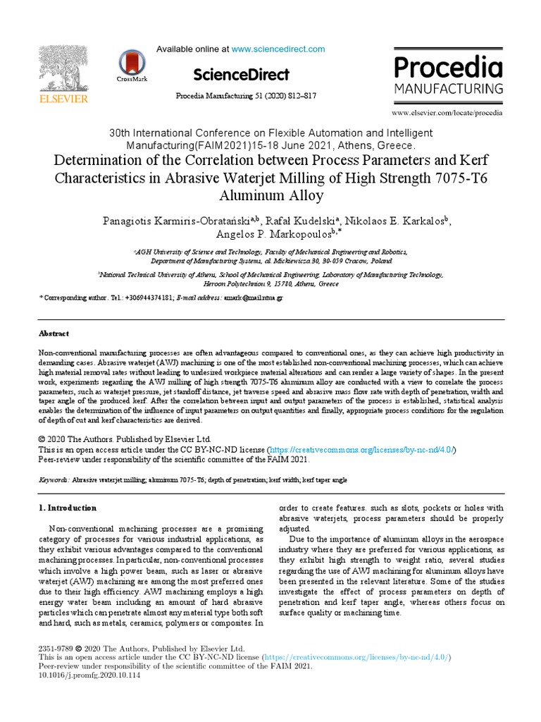 Sciencedirect Sciencedirect PDF Machining Flow Measurement