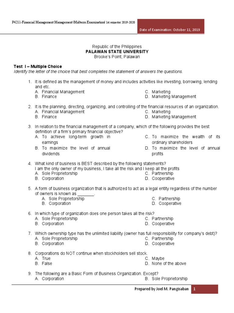 Midterm Exam in Financial Management | PDF