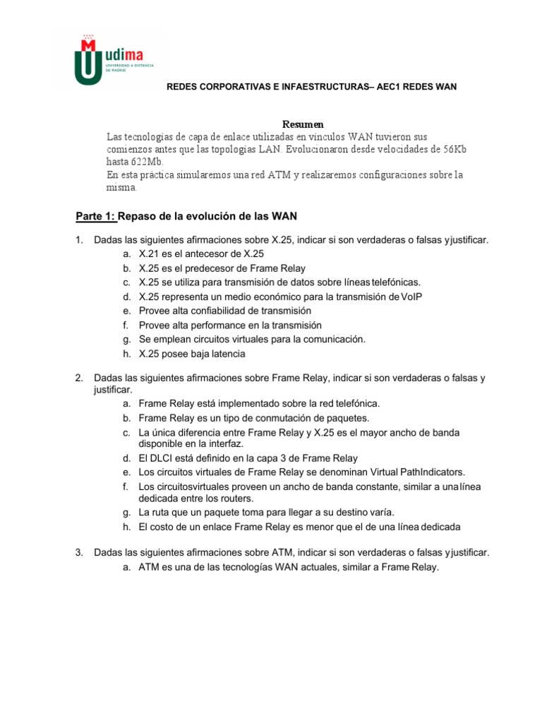AEC1 - Redes WAN | PDF | Red de área amplia | Modo de Transferencia ...