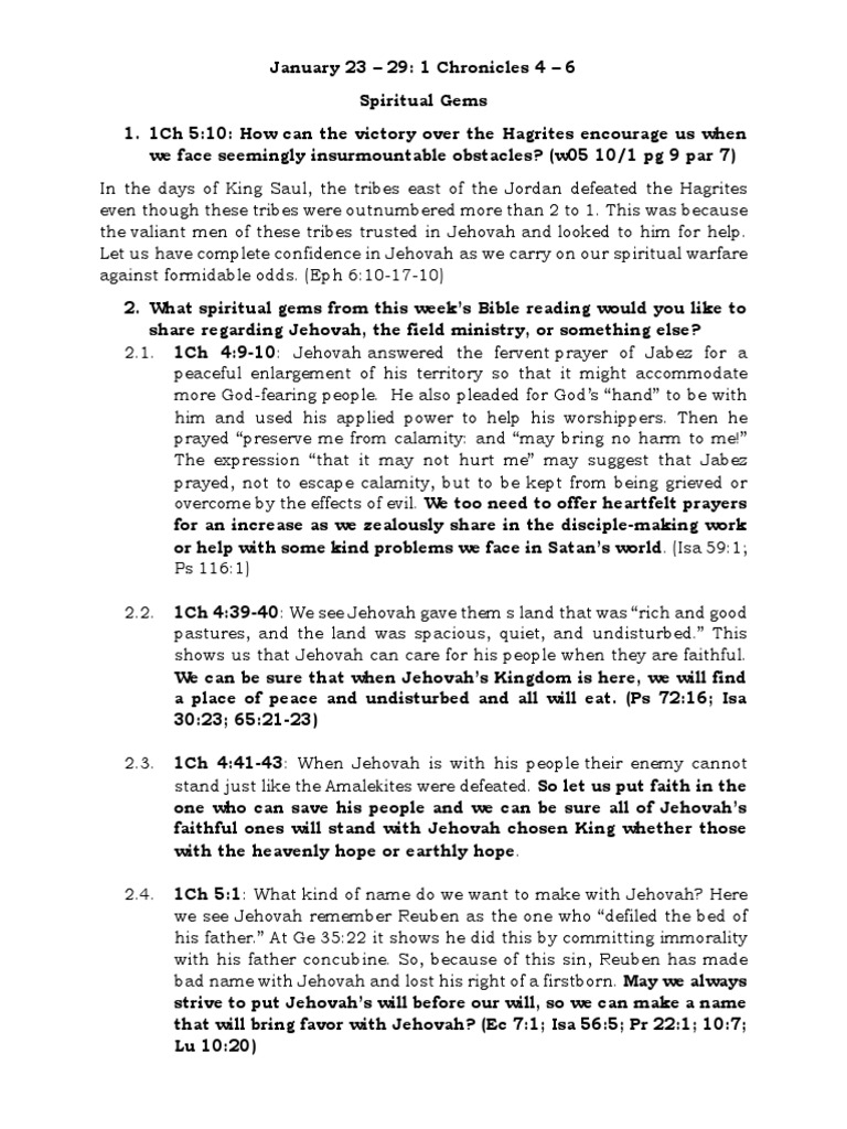 Spiritual gems from 1 chronicles 4 6 pdf prayer torah books