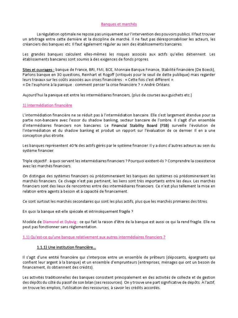 Chapitre 1 - L - Intermédiation Financière | PDF | Banques | Finance et  gestion monétaire