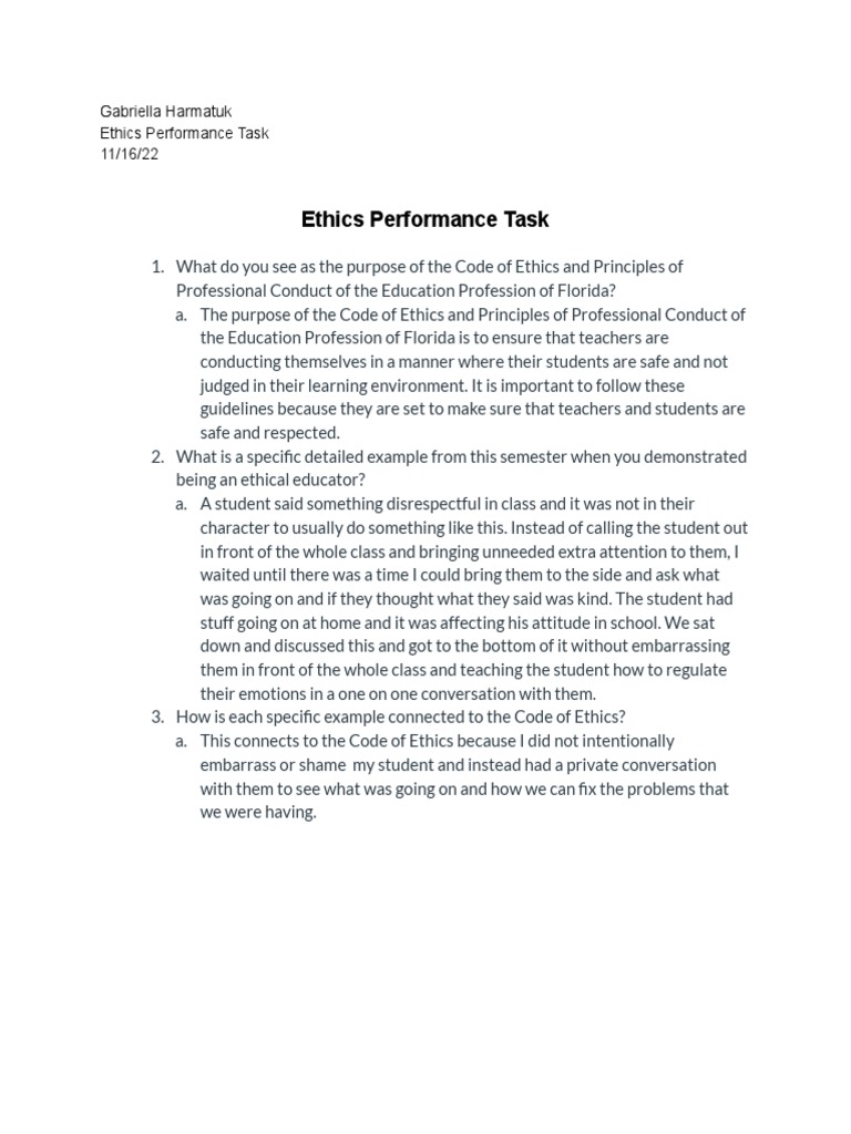 ethics performance task | PDF