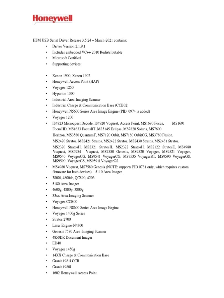 HSM USB Serial Driver Release Notes PDF Image Scanner Device Driver