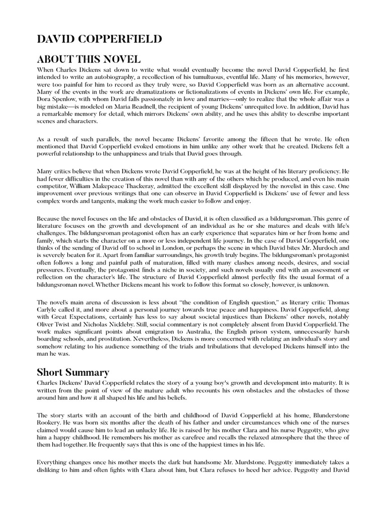 David Copperfield SUMmary PDF Charles Dickens David Copperfield