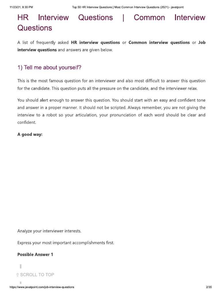HR Interview Question 1 PDF