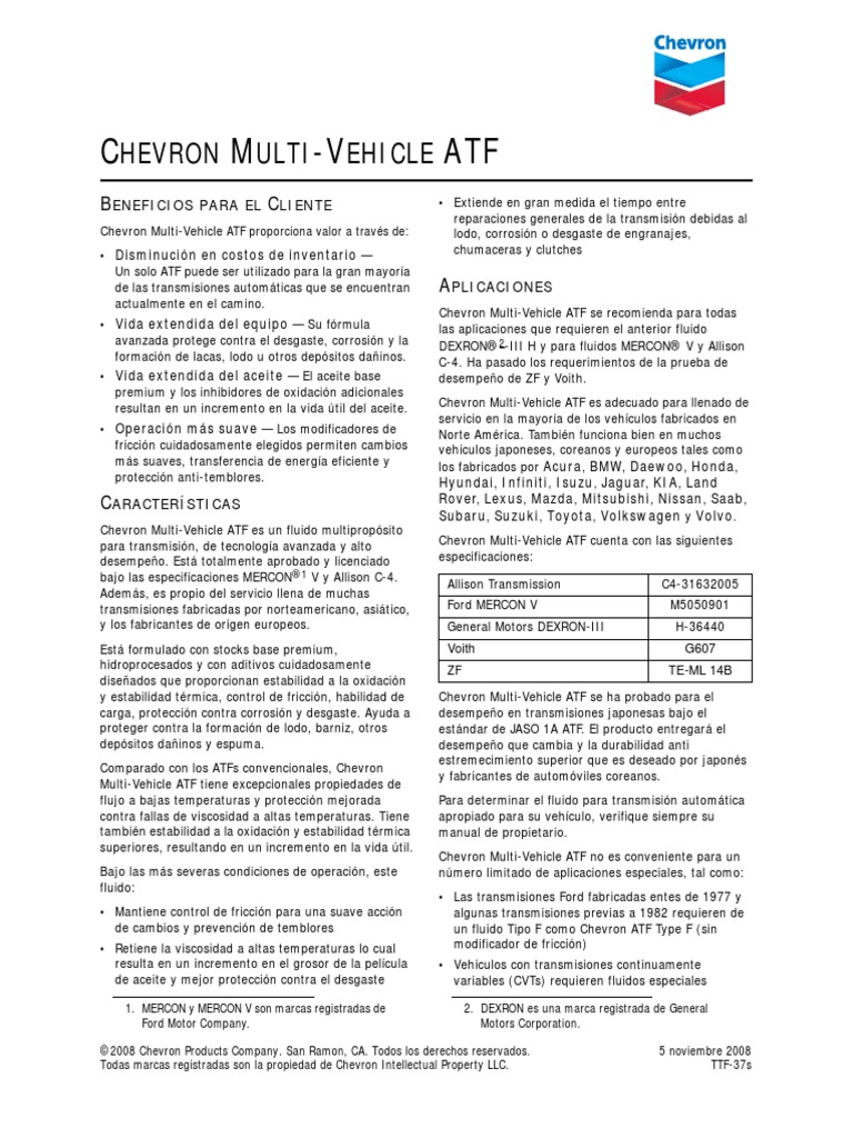 Atf Multi Vehicle Chevron | PDF | Fabricantes de automóviles ...