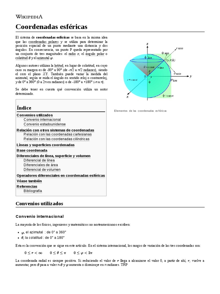 Coordenadas_esféricas PDF Sistema coordinado Ciencia de sistemas