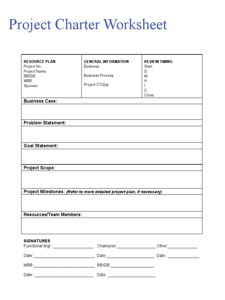 Project Charter and Planning Worksheet | PDF | Computing | Business