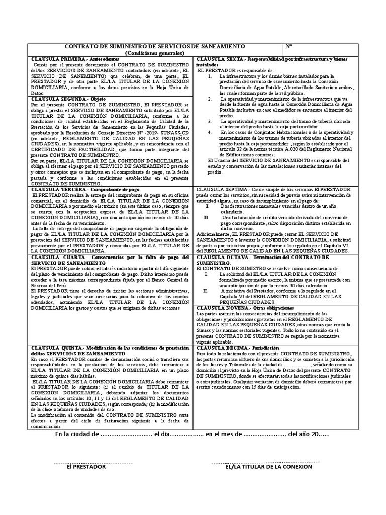 Contrato de Suministro de Saneamiento | PDF | Alcantarillado | Daños y ...