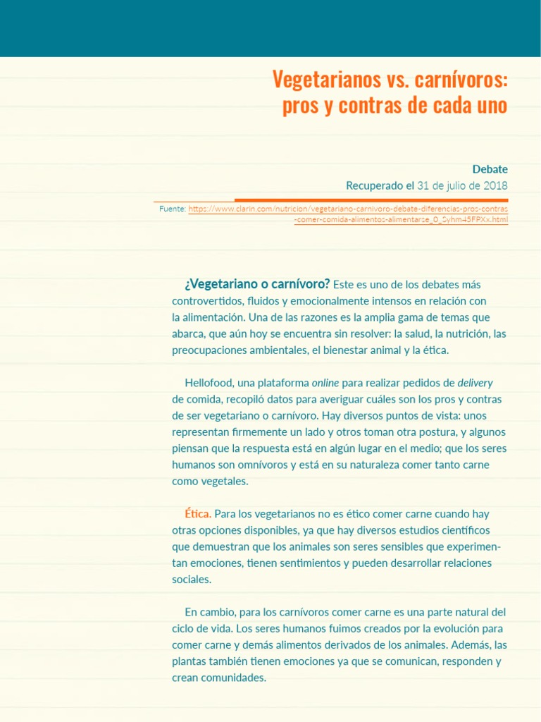 Vegetarianos vs carnívoros los pros y contras de cada dieta PDF