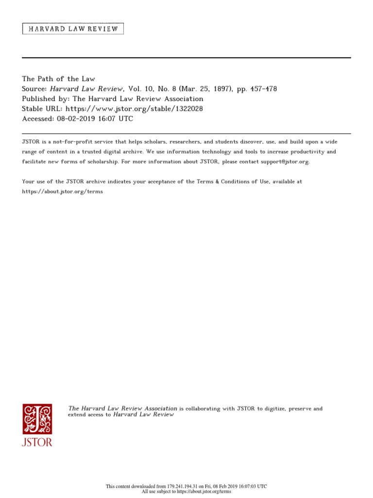 Holmes - The Path of The Law | PDF | Negligence | Crimes