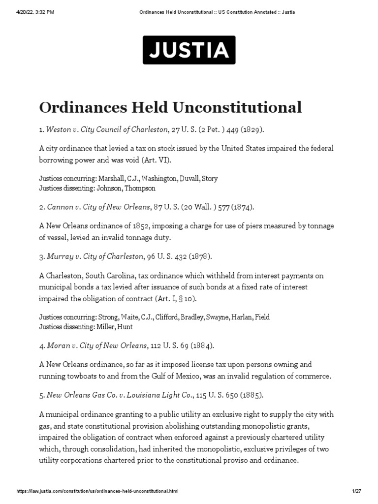 Ordinances Held Unconstitutional PDF Fourteenth Amendment To The