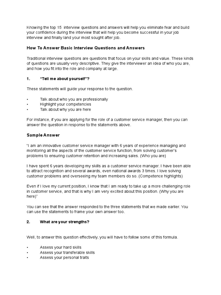 Top 15 Interview Questions & Answers Guide | PDF | Goal | Employment