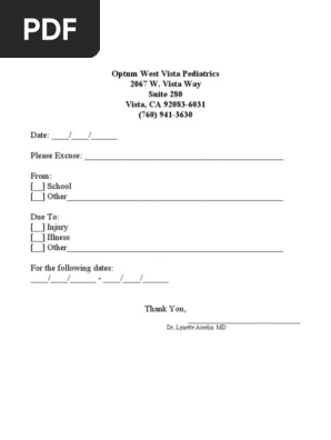 Fake Doctors Note Template for Work