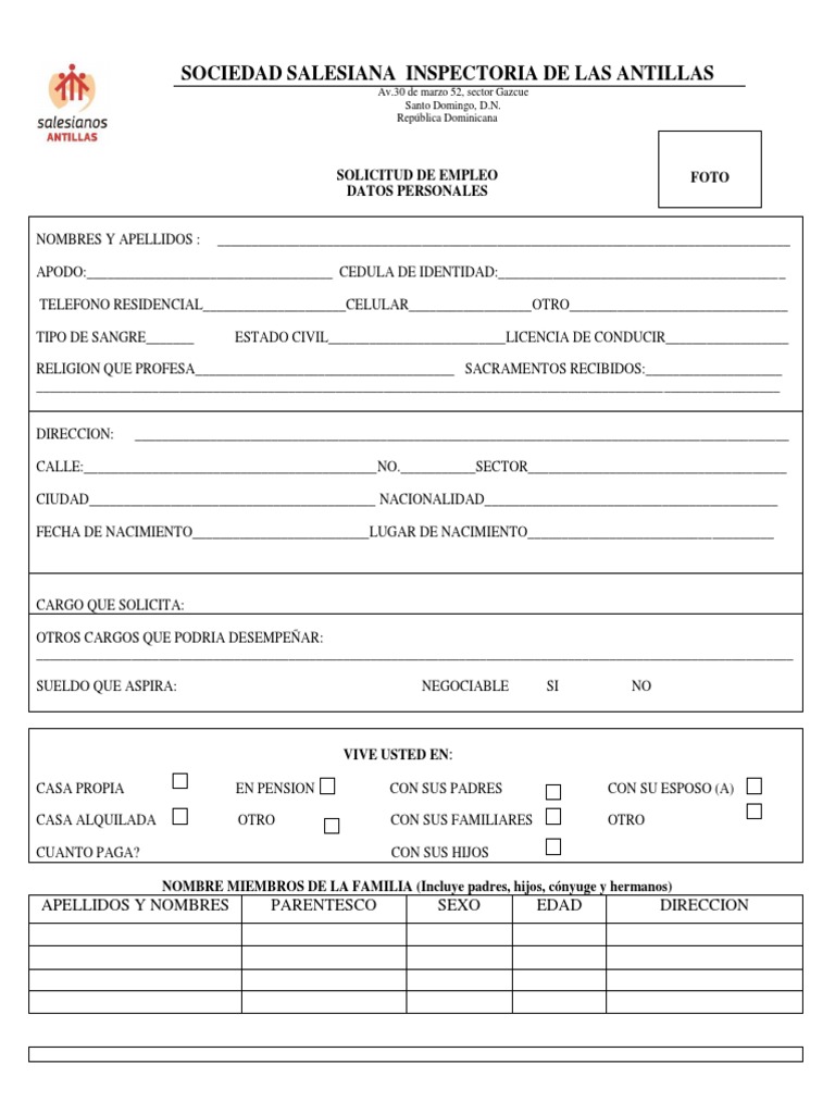 Formulario Solicitud Empleo PDF Rep blica Dominicana