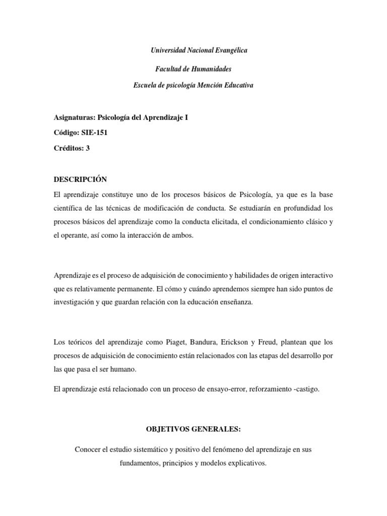 Psicologia Del Aprendizaje I Pdf Sicología Aprendizaje
