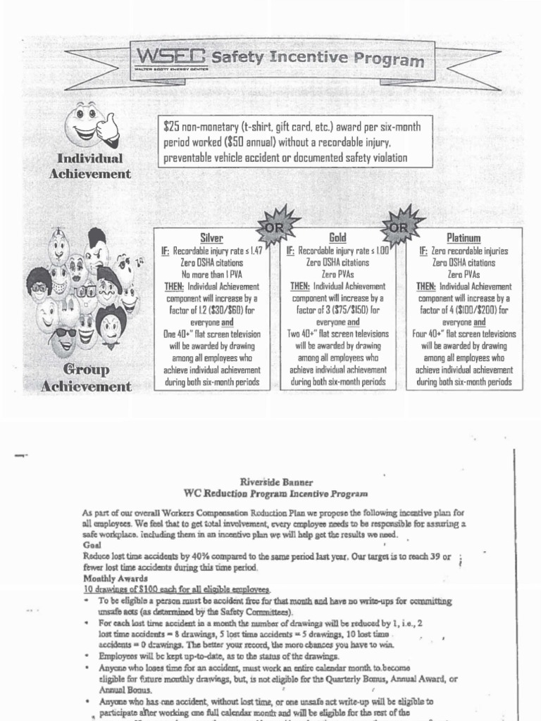 Examples of RateBased Incentive Programs Submitted To OSHA Regulatory
