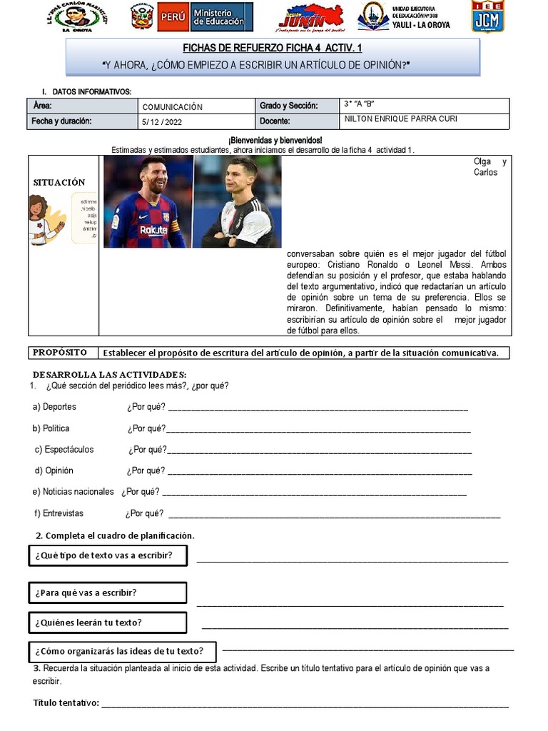 FICHA 4 (1) Cómo Escribir Un Artículo de Opinión 3ro. | PDF