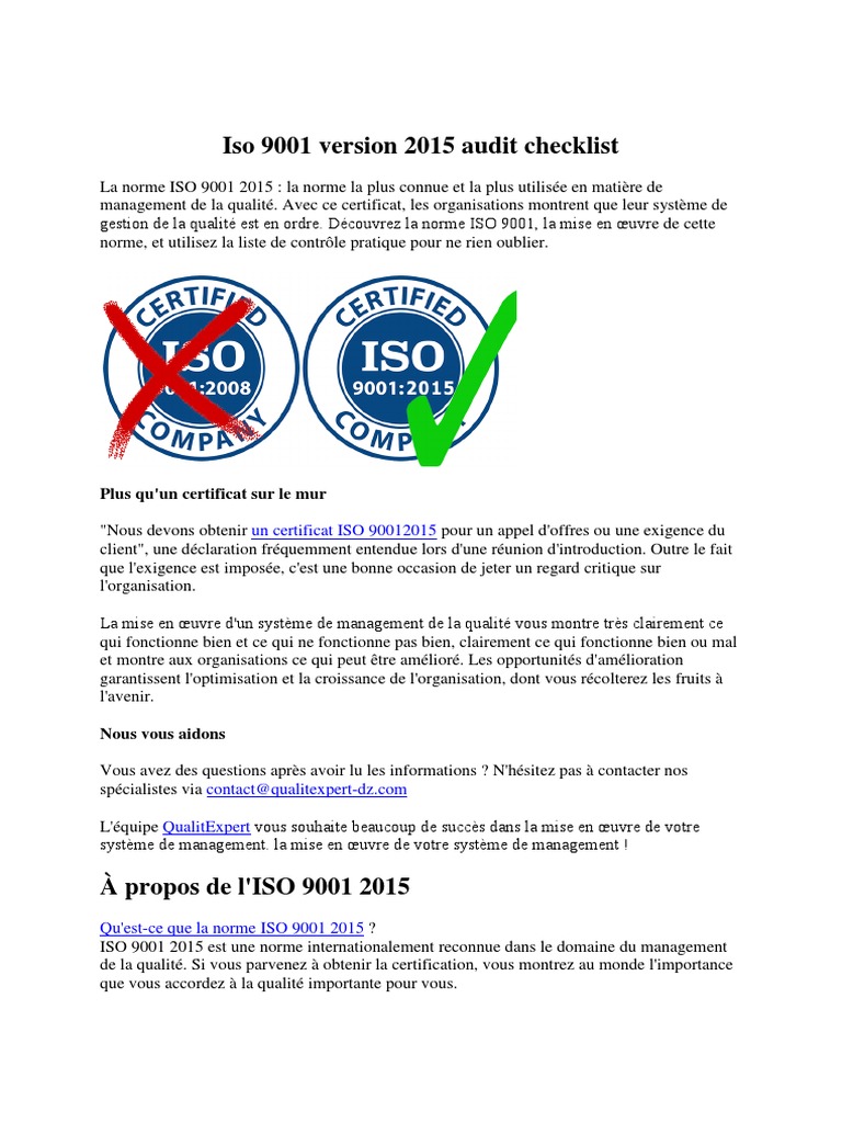 Checklist Audit ISO 9001:2015 | PDF | Audit | Management de la qualité