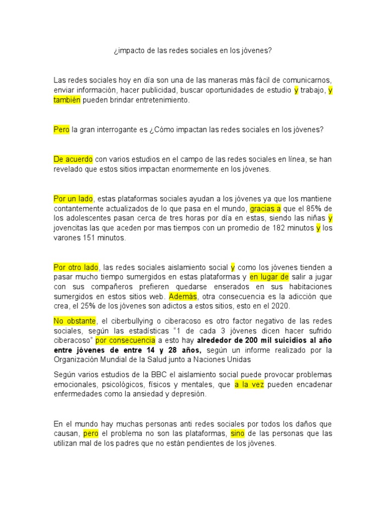 Impacto de Las Redes Sociales en Los Jóvenes | PDF