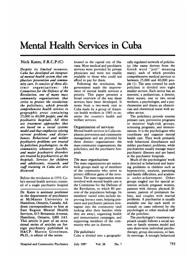 Mental Health Services in Cuba | PDF | Psychiatry | Psychotherapy