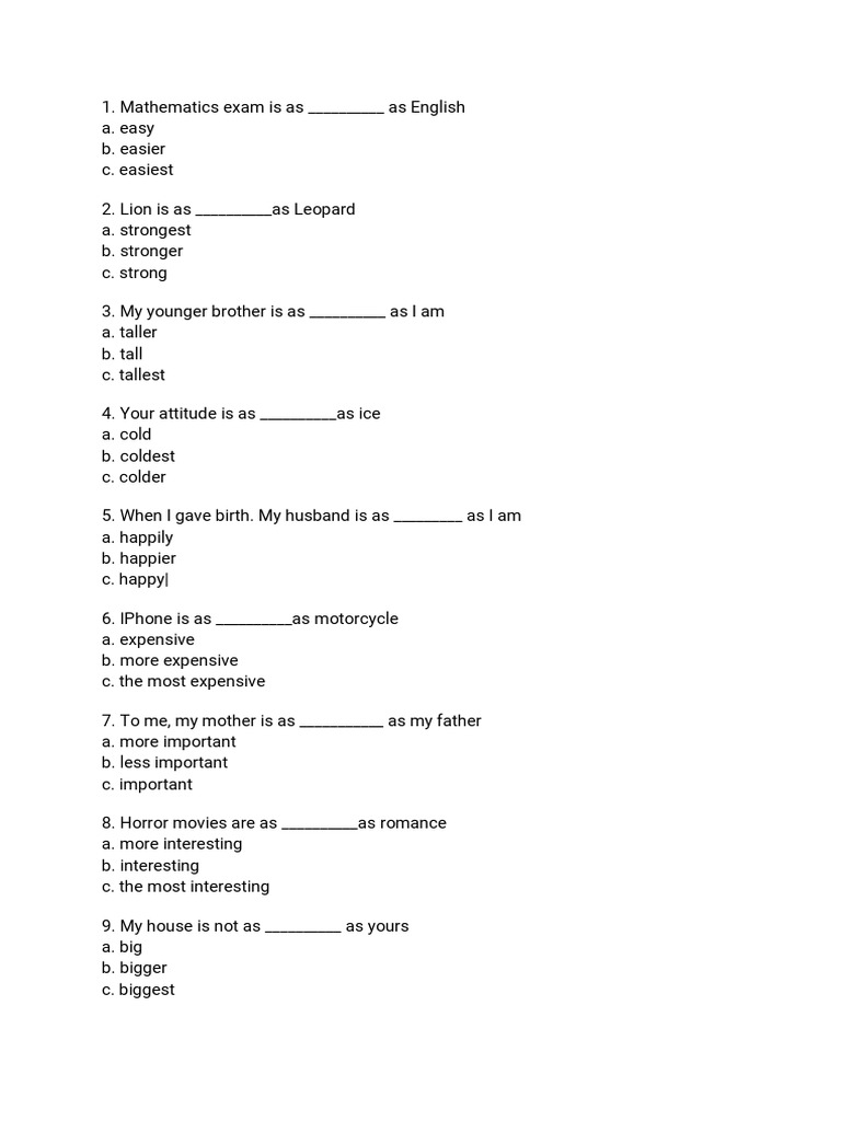 DEGREE OF COMPARISON PDF EXERCISES visual data 7