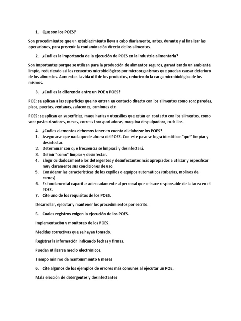 Importancia y Ejecución de POES en Alimentos | PDF | Alimentos ...
