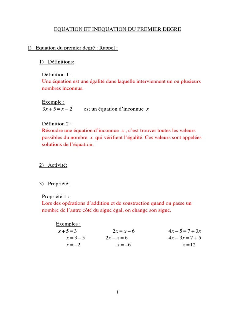 Cours Equation Et Inéquation | PDF | Équations | Concepts mathématiques