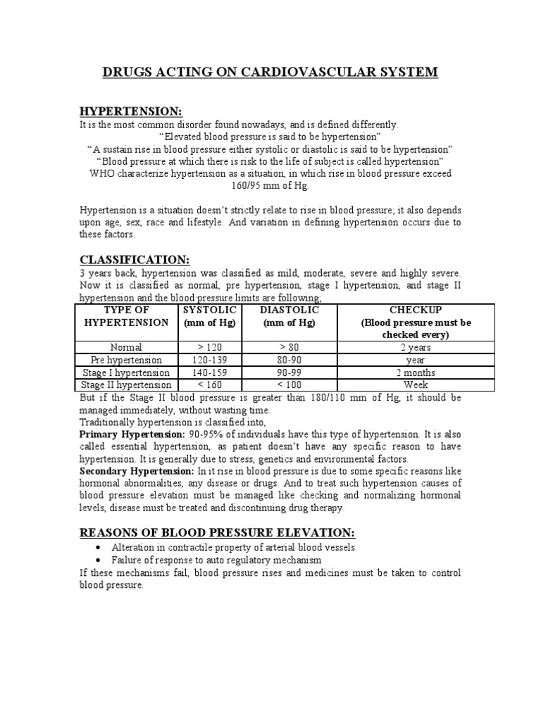 Drugs Acting On Cardiovascular System | PDF | Hypertension | Norepinephrine