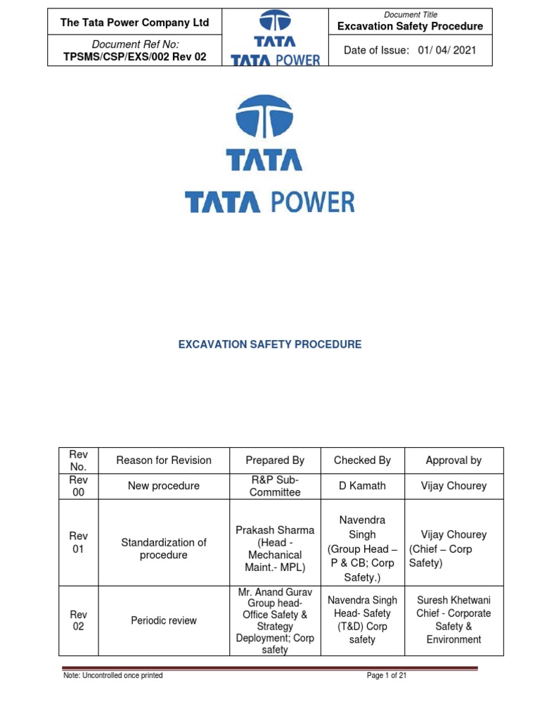 Excavation Safety Procedures at Tata Power | PDF | Trench | Deep Foundation