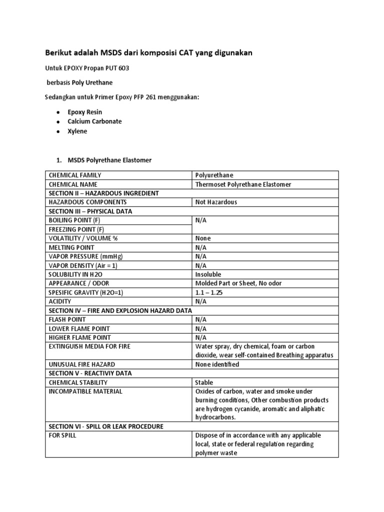 MSDS Komponen Cat | PDF | Polyurethane | Personal Protective Equipment