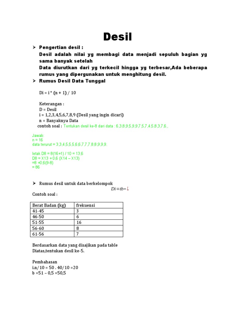 Rumus dan Contoh Desil Data Kelompok | PDF
