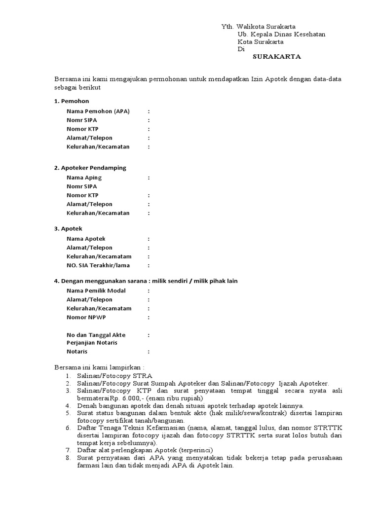 Permohonan SIA Apotek Baru | PDF