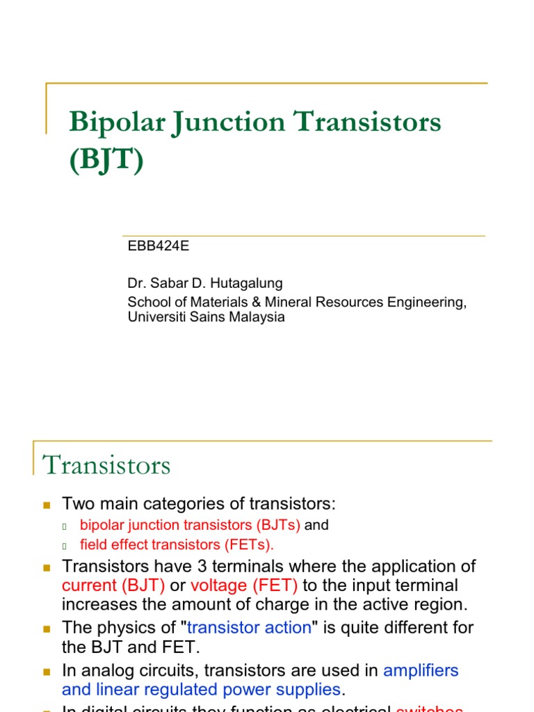 BJT Transistor Overview and Biasing Techniques | PDF | Bipolar Junction ...