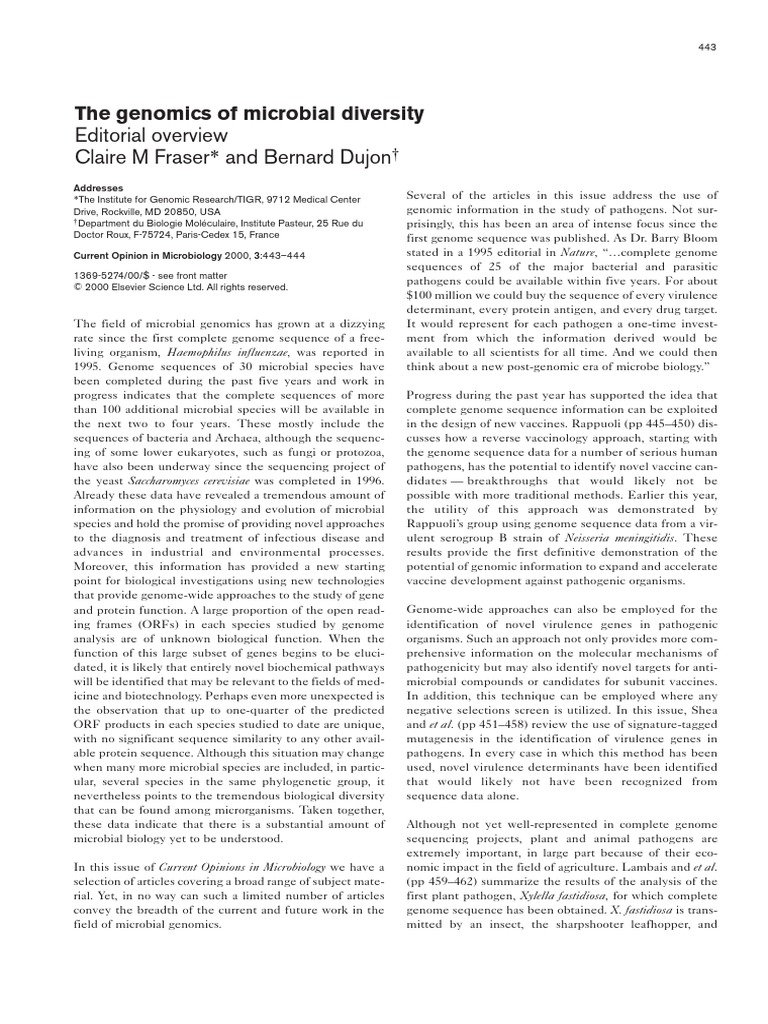 The Genomics of Microbial Diversity | PDF | Genomics | Eukaryotes