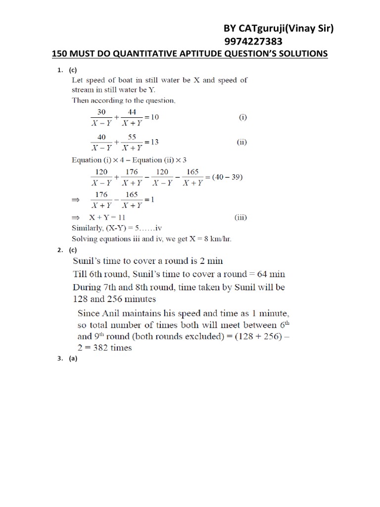 150 Quantitative Aptitude Solutions | PDF | Mathematical Finance ...