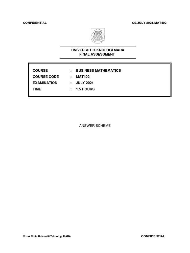 6 Copy of Mat402 Answer Scheme July 2021 | PDF | Business | Economies