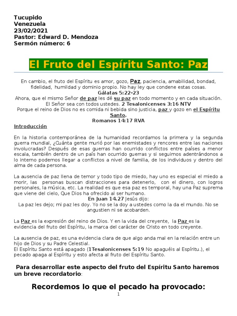 El Fruto Del Espiritu Santo Paz (PDF - Io) | PDF | espíritu Santo | Dios