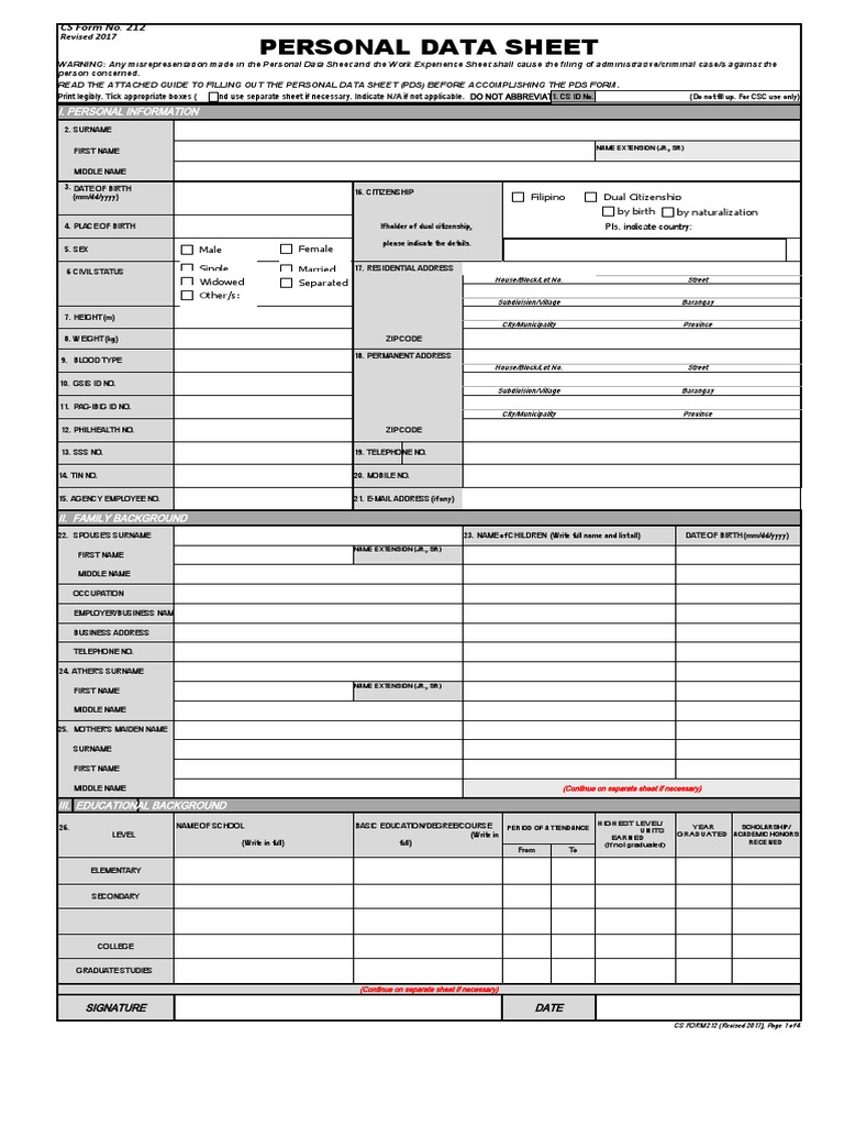 CSC PDS Blank | PDF